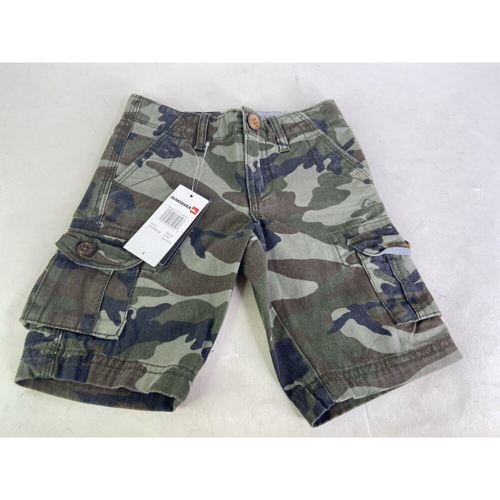 Quicksilver Camo Cargo Shorts Cotton Straight Fit Adjustable Waist Boys Size 4